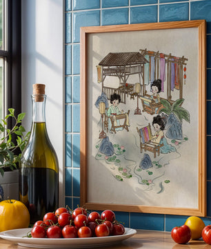 Charmante illustration des arts textiles traditionnels dans un cadre serein