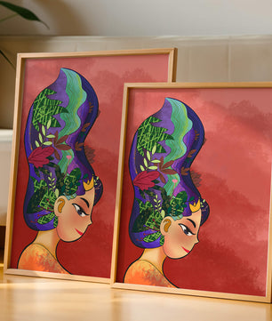 Colorful artistic portrait with nature-inspired hair design