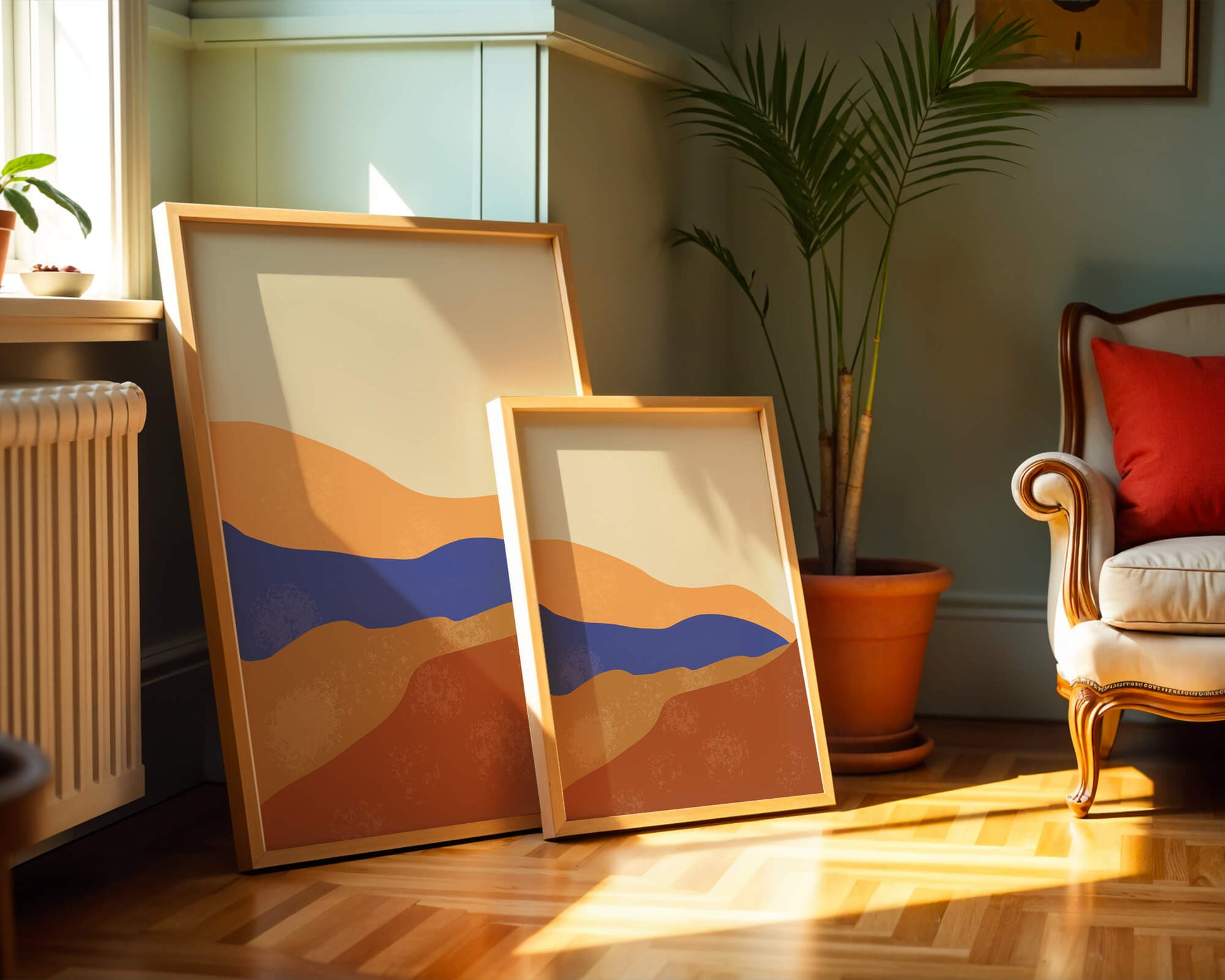 Paisaje abstracto con olas coloridas y bordes audaces