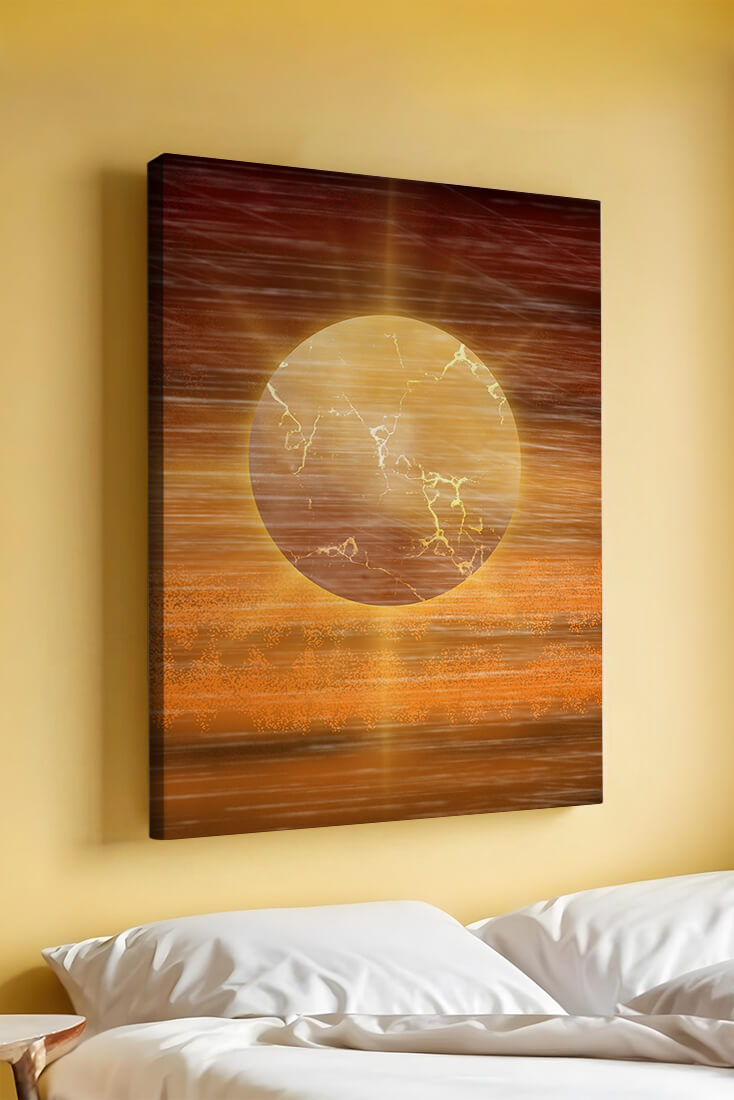 Sol dorado abstracto con luz radiante sobre un fondo texturizado