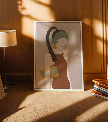 Stylized woman portrait with muted colors and geometric elements