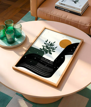 L'œuvre d'art abstraite de la nature avec une silhouette de plante et des formes géométriques