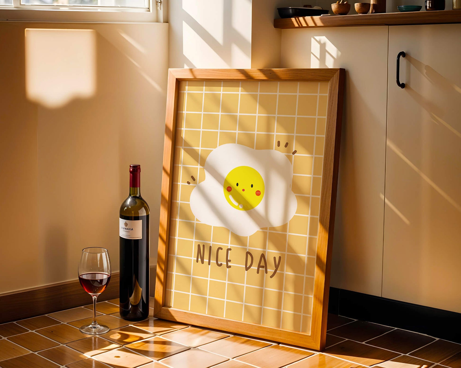 Cheerful egg illustration on yellow grid background
