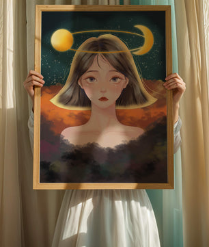Surreal portrait of a girl with celestial elements