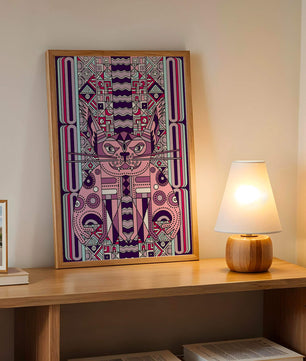 Art de chat géométrique coloré avec motifs abstraits en tons pastel
