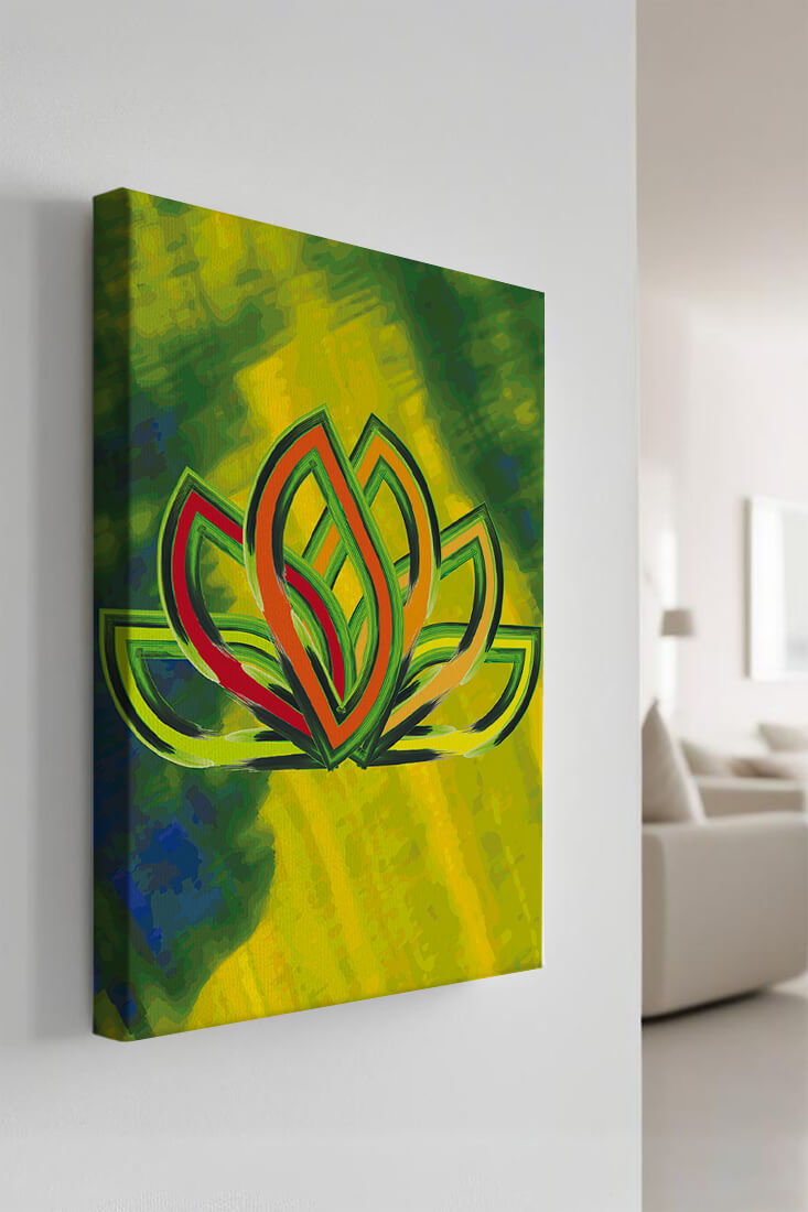 Diseño abstracto de loto con colores vivos y formas orgánicas