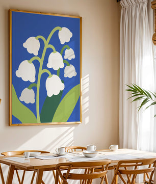 Abstract Lily of the Valley Illustration on Blue Background