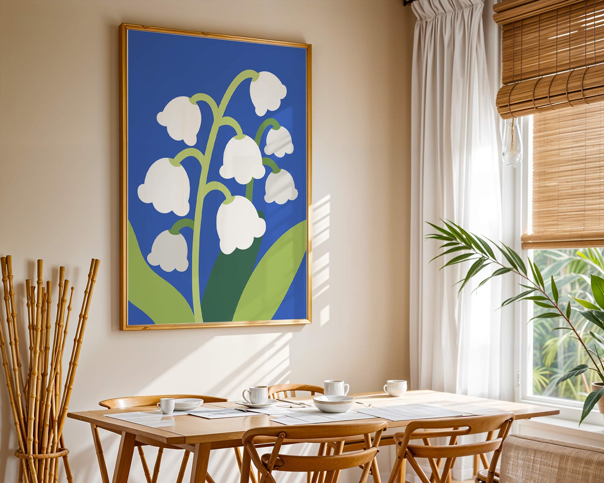 Abstract Lily of the Valley Illustration on Blue Background