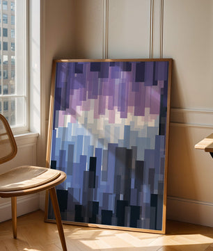 Abstrakter pixeliger Farbverlauf mit Blau- und Lilatönen