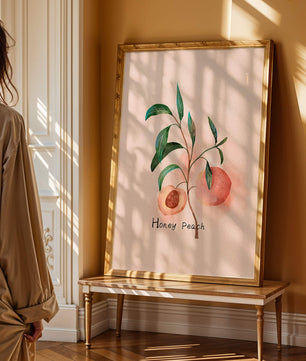 Watercolor Illustration of Honey Peach with Leaves on Light Background - Mi tienda