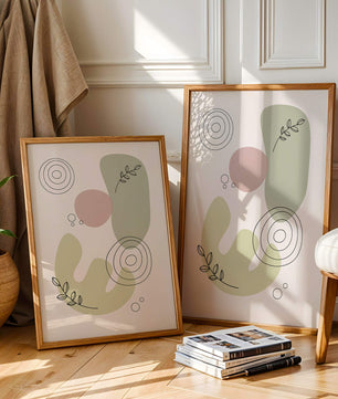 Abstract shapes and leaves in minimalistic design