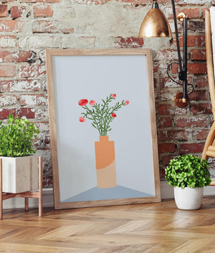 Minimalist Vase with Red Flowers on Light Background - Mi tienda