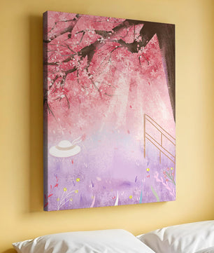Cherry Blossom Garden with Spring Flowers and Sunlight