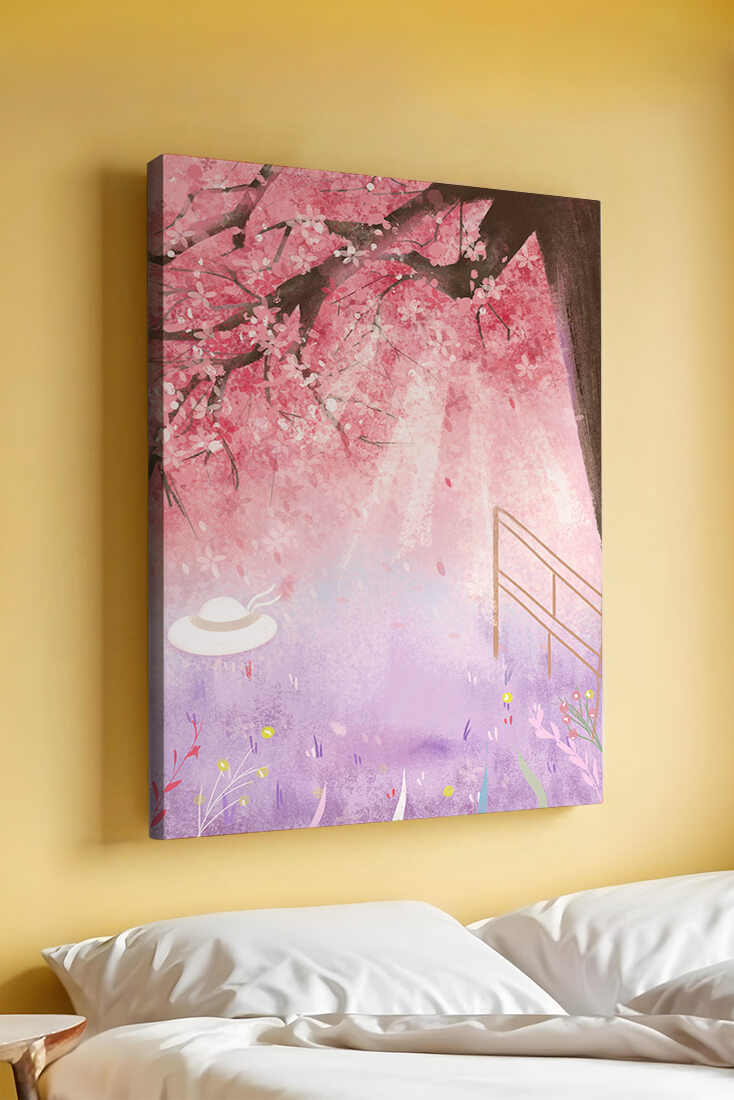 Cherry Blossom Garden with Spring Flowers and Sunlight