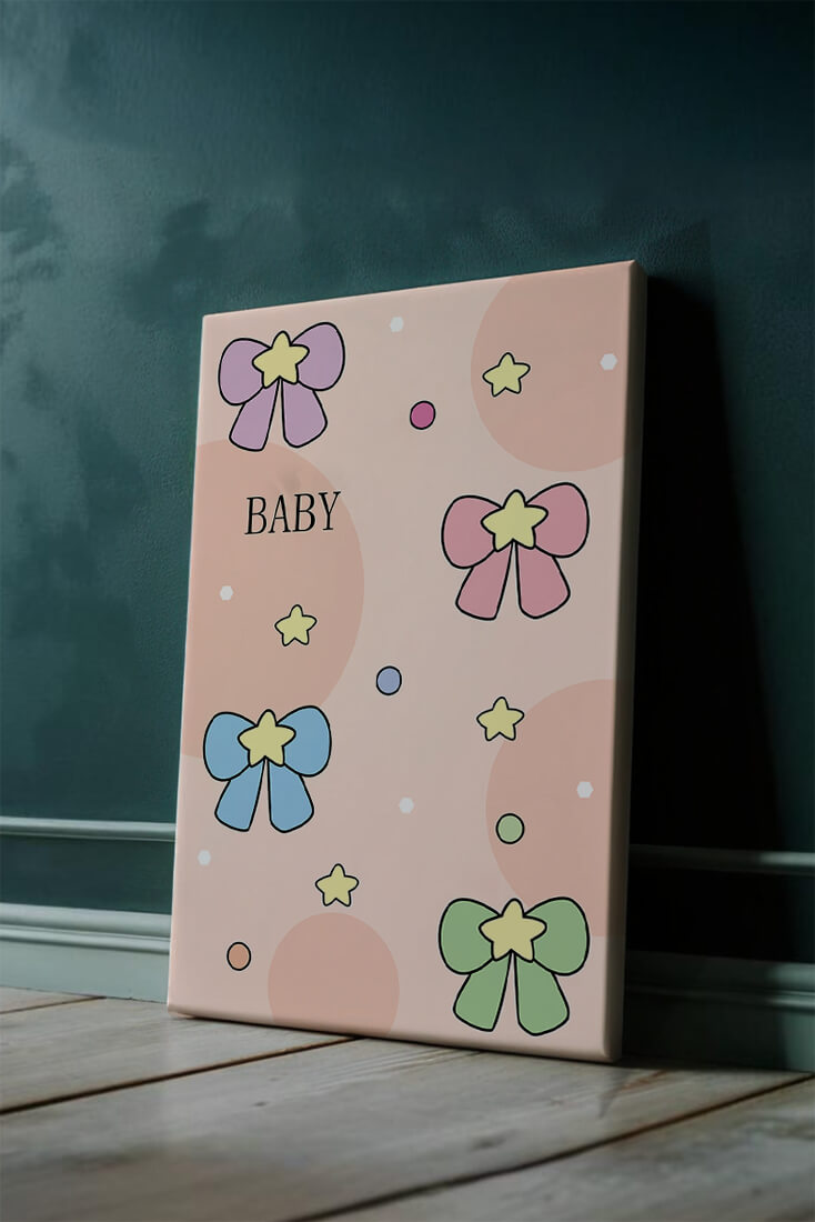Colorful baby-themed backdrop with bows and stars