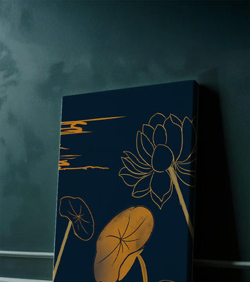 Golden Lotus Flowers in Abstract Night Sky