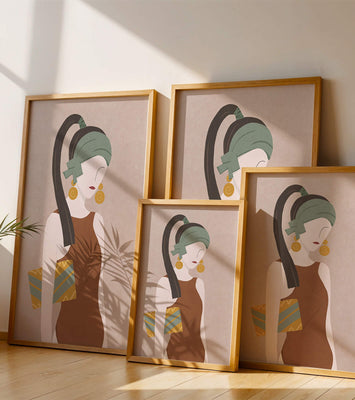 Stylized woman portrait with muted colors and geometric elements