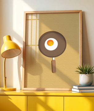 Fried Egg in a Pan on a Light Brown Background - Mi tienda