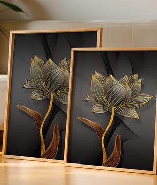 Golden Lotus Flower On Abstract Grey Background - Mi tienda