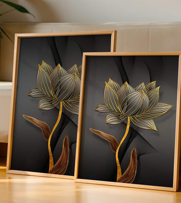 Golden Lotus Flower On Abstract Grey Background