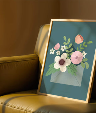 Floral bouquet in envelope with elegant botanical design
