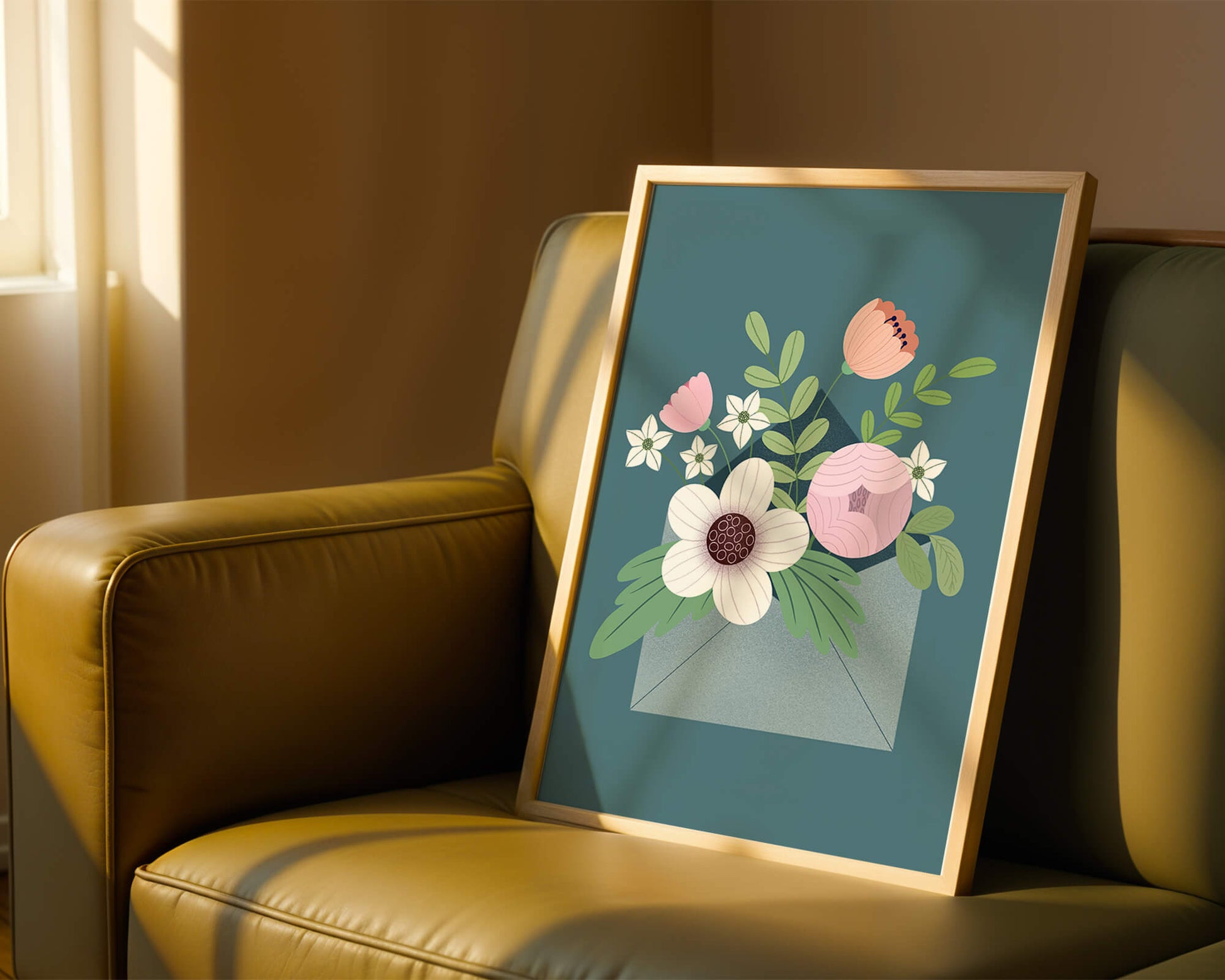 Floral bouquet in envelope with elegant botanical design