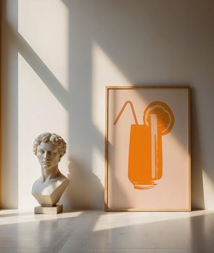 Ilustración de jugo de naranja con pajilla y rodaja de naranja