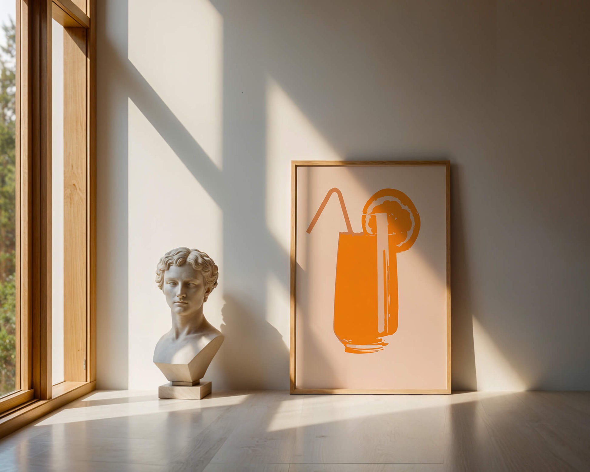 Ilustración de jugo de naranja con pajilla y rodaja de naranja