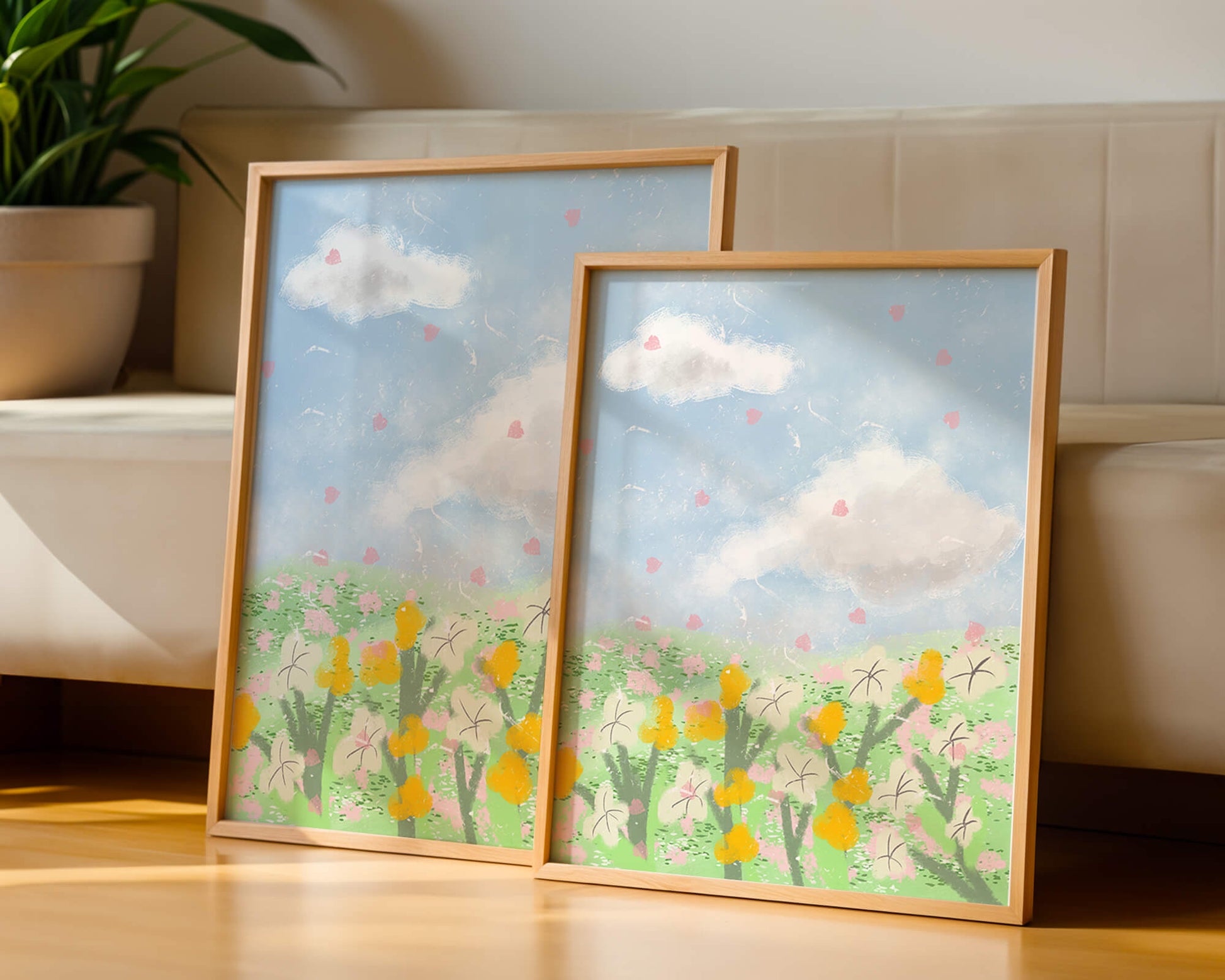 Paysage printanier avec nuages et fleurs