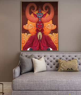 Mythical creature artwork with intricate patterns and symbolism