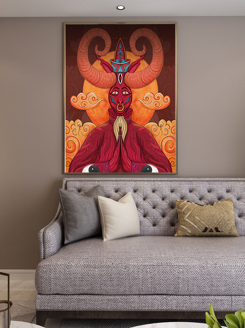 Mythical creature artwork with intricate patterns and symbolism