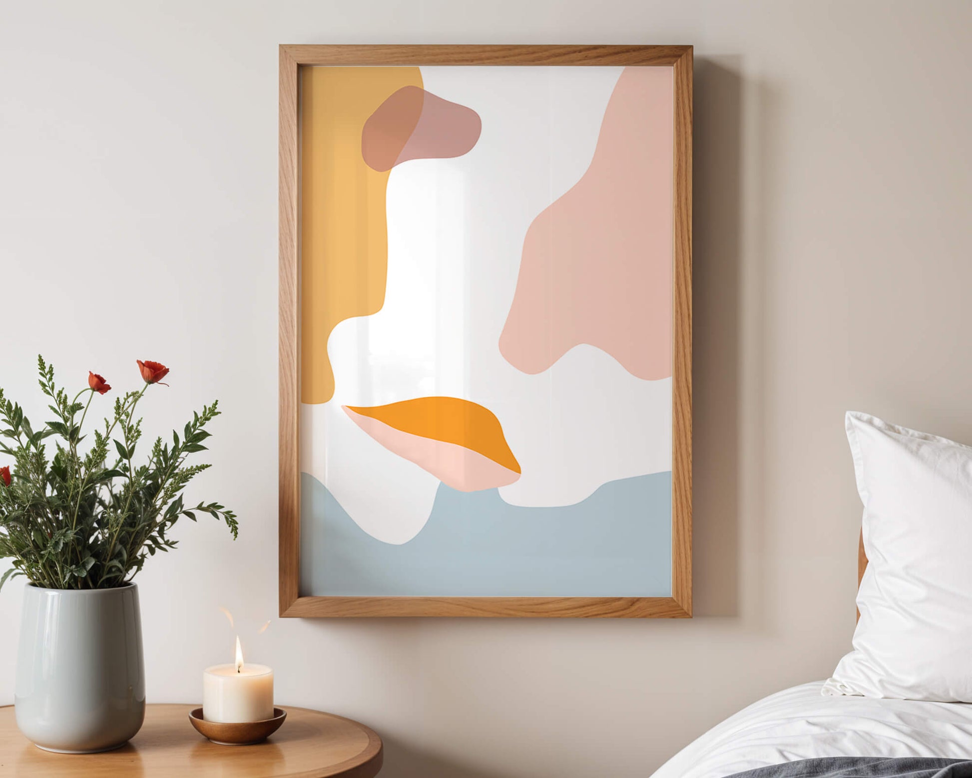 Abstract art with pastel color shapes on white background