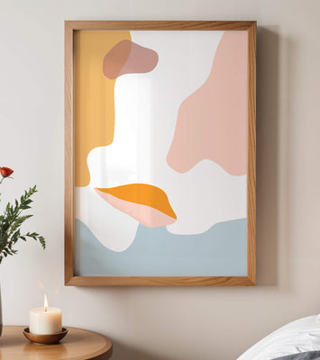 Abstract art with pastel color shapes on white background
