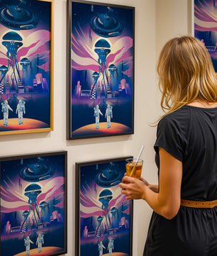 Futuristic Space City With Alien Creatures and Astronauts