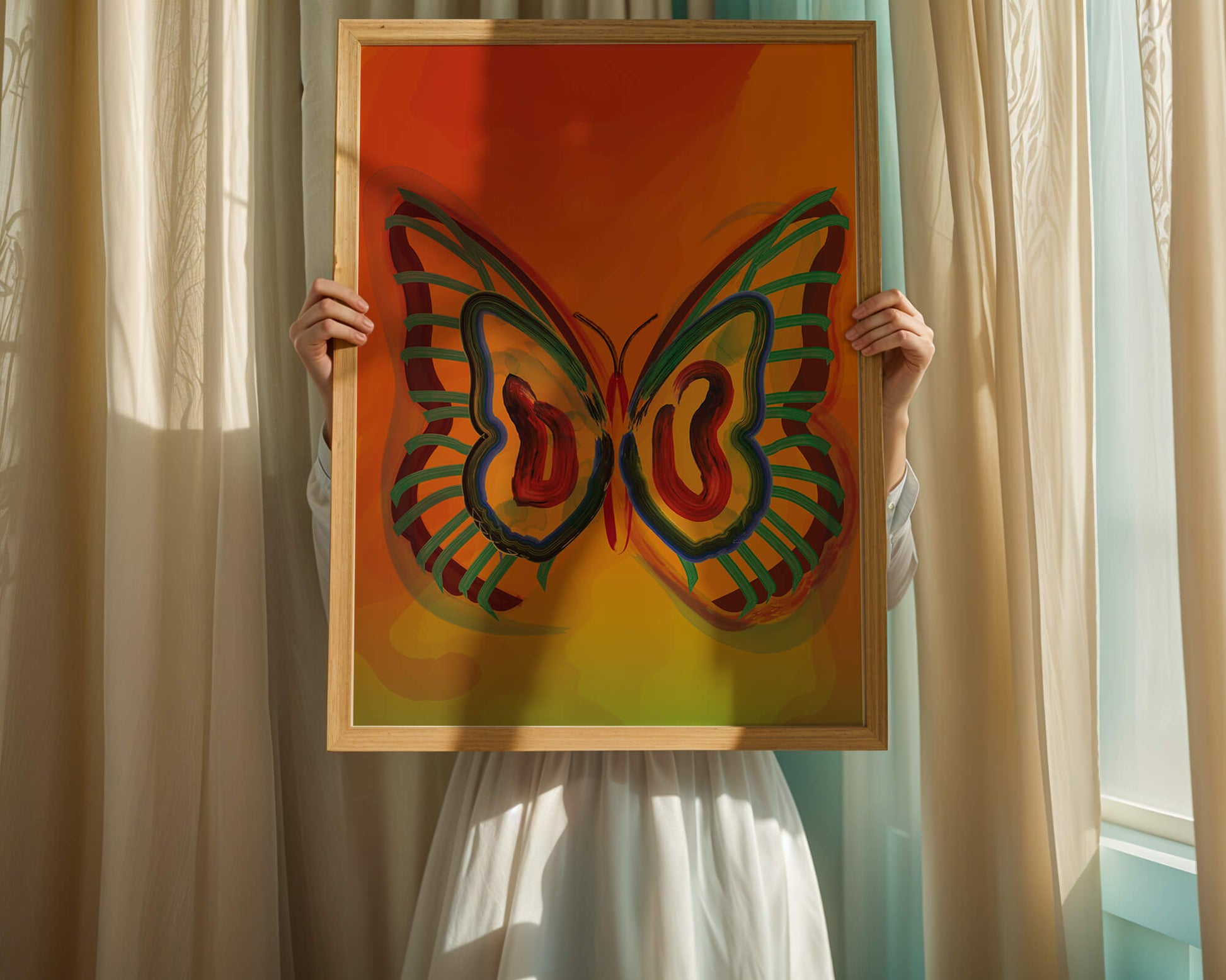 Vibrant butterfly depiction with colorful abstract background