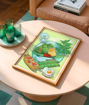 Illustration d'aliments asiatiques traditionnels avec service à thé et herbes