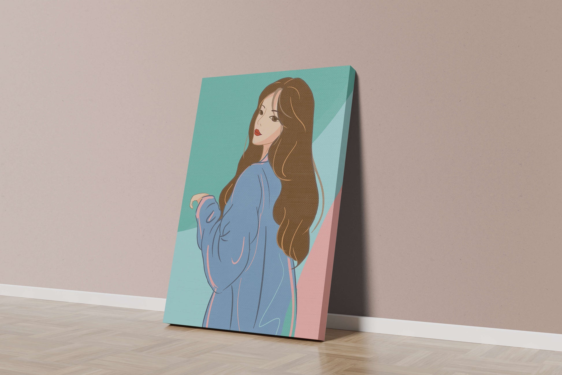 Illustration of woman with long hair and blue jacket