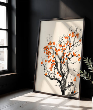 Elegant watercolor tree with vibrant orange fruit