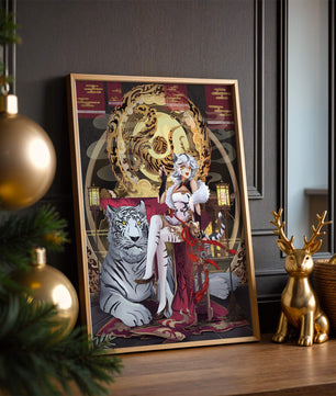 Elegant fantasy character with mystical tiger and ornate decor