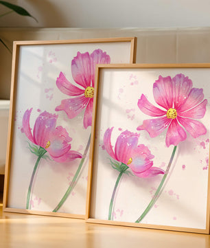 Flores delicadas en acuarela rosada con salpicaduras artísticas en lienzo