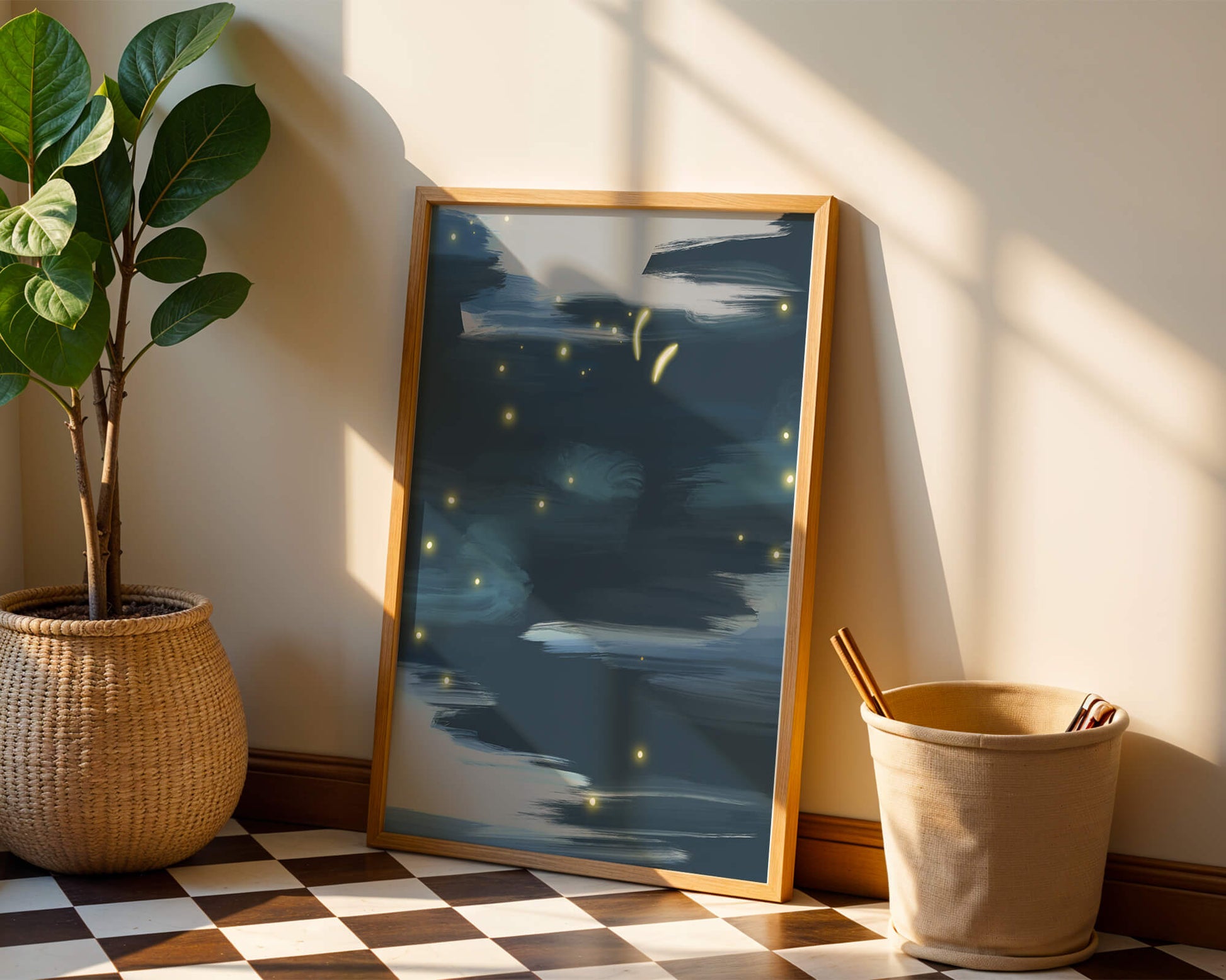 Ciel nocturne abstrait avec lucioles lumineuses