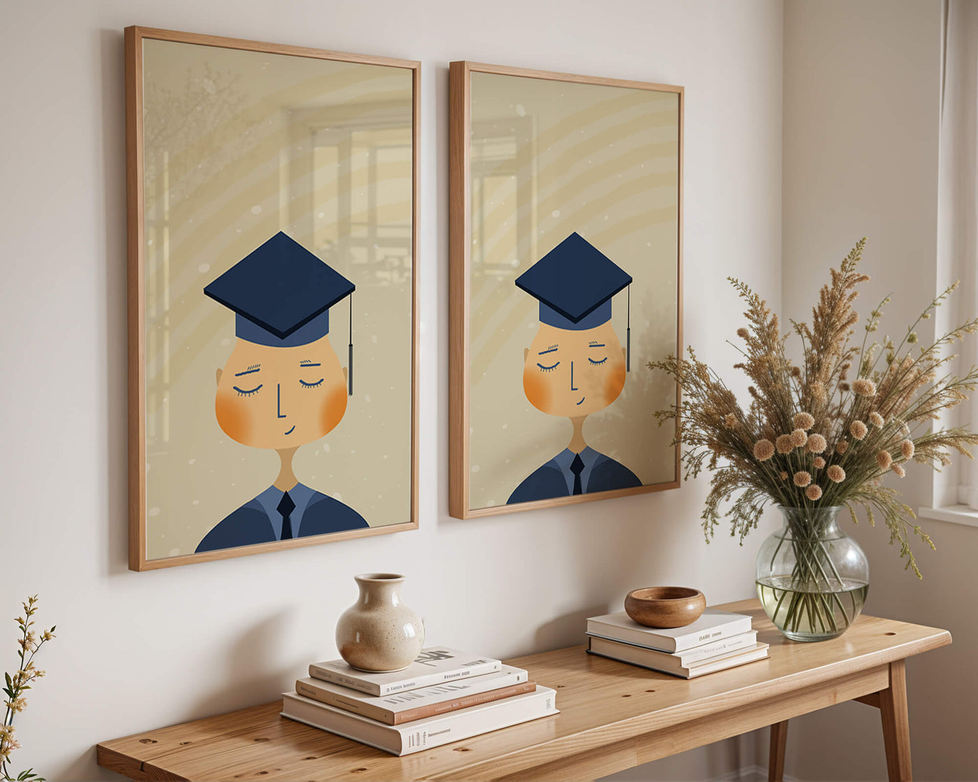Illustration of a graduate with cap and closed eyes