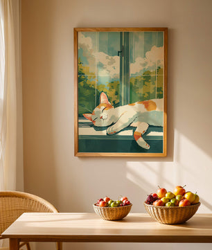 Peaceful Cat Napping by the Window with Sunlit Garden View - Mi tienda