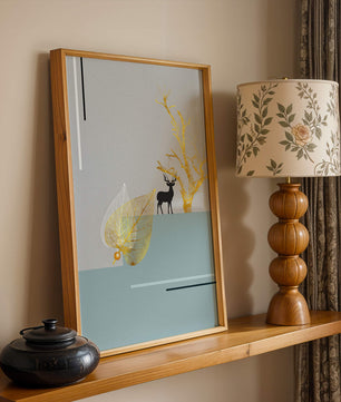 Abstract Deer with Golden Elements and Leaves on Minimalist Background