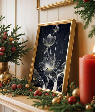 Elegant Lotus Flower Illustration with Geometric Background