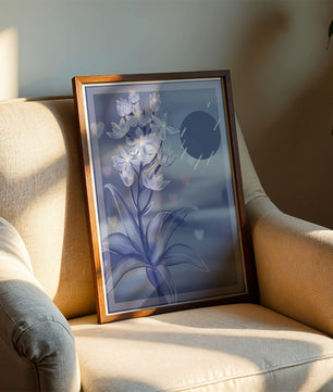 Delicate blue floral illustration with stylish geometric elements
