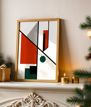 Geometric Abstract Art with Red and Green Accents