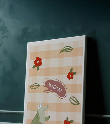 Playful Crocodile With Flowers And Speech Bubble On Checkered Background