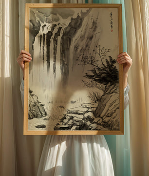 Serene Waterfall in Traditional Chinese Landscape Painting