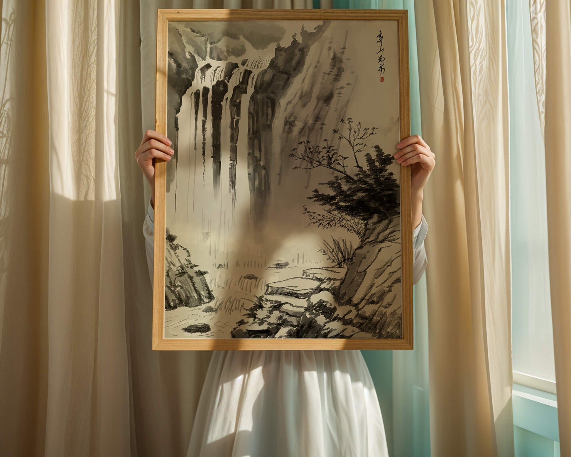 Cascada serena en la pintura de paisaje tradicional china